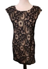 LOFT Black Lace Geometric Print Cocktail Party Dress Size 0 Excellent