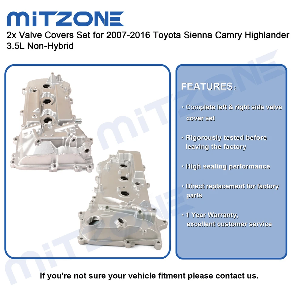 2x Valve Covers Set for 2007-2016 Toyota Sienna Camry Highlander 3.5L Non-Hybrid - Image 2 of 4