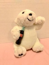 Coca Cola Plush Stuffed Polar Bear Waving Holding Bottle Coke White 7.5" Vintage