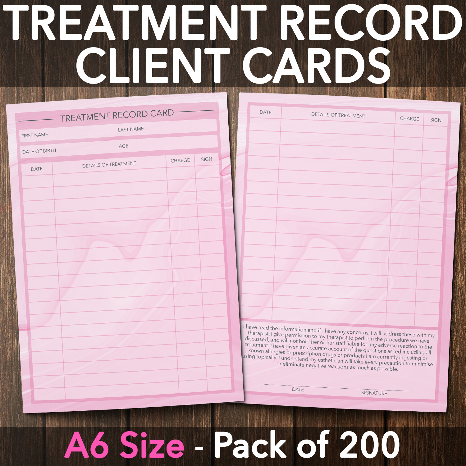 Treatment Record Card Consultation Form Massage Beauty PREMIUM Lash Salon x200