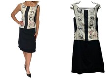 Hache Italy Mixed Media Black White Floral Stripe Sleeveless Dress 42 S