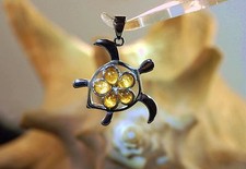 Medium 925 Silver Genuine Hawaiian Inlaid Koa Wood Plumeria Honu Turtle Pendant