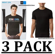 3 PACK - 32 DEGREES COOL MEN'S  SHORT SLEEVE CREW NECK SHIRT BLACK OR WHITE