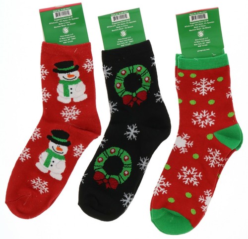 Christmas Socks 3 Pairs Girl's Sizes 6 To 8 Holiday Snowman Wreath Snowflakes - Picture 2 of 6