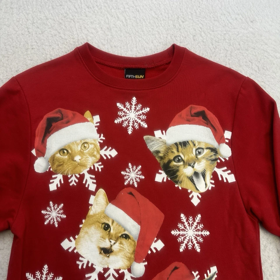 Ugly Christmas Sweater Sweatshirt Mens Small S Red Cats Long Sleeve Pullover - Image 3 of 4