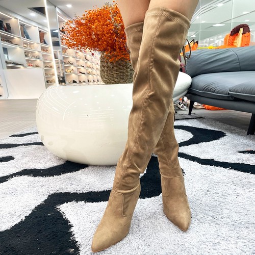 Glasur Damen elegante Overknee Stiefel seitlicher Reißverschluss mit skulpturalem Absatz - Bild 41 von 41