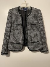 Charter Club Collarless Lined Tweed Jacket, Black and White Size Women Size 8