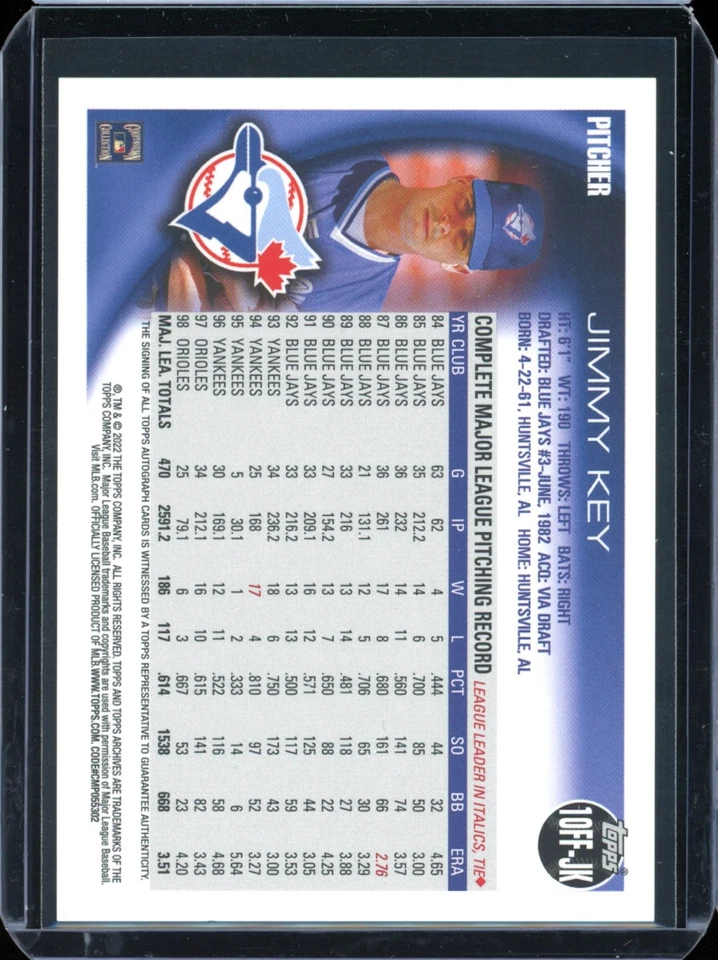 2022 Topps "archives"  JIMMY KEY autograph AUTO blue jays - Image 2 of 2