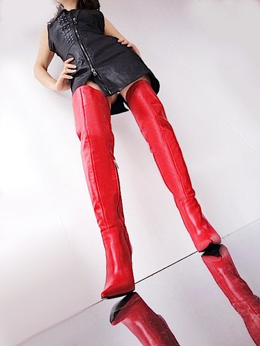 CQ COUTURE Custom Pointy Nuevo Overknee Boots Stiefel Botas Leather Red Rojo 41 - Imagen 6 de 9