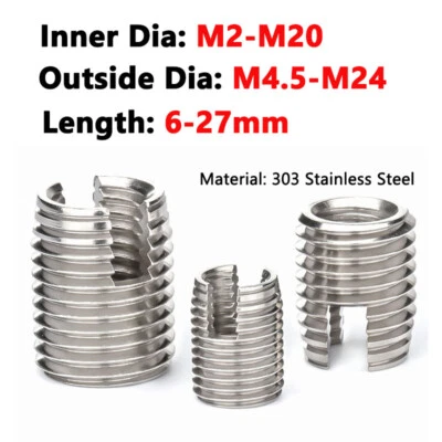 Inserti filettati autofilettanti scanalati in acciaio inox filettatura esterna e interna