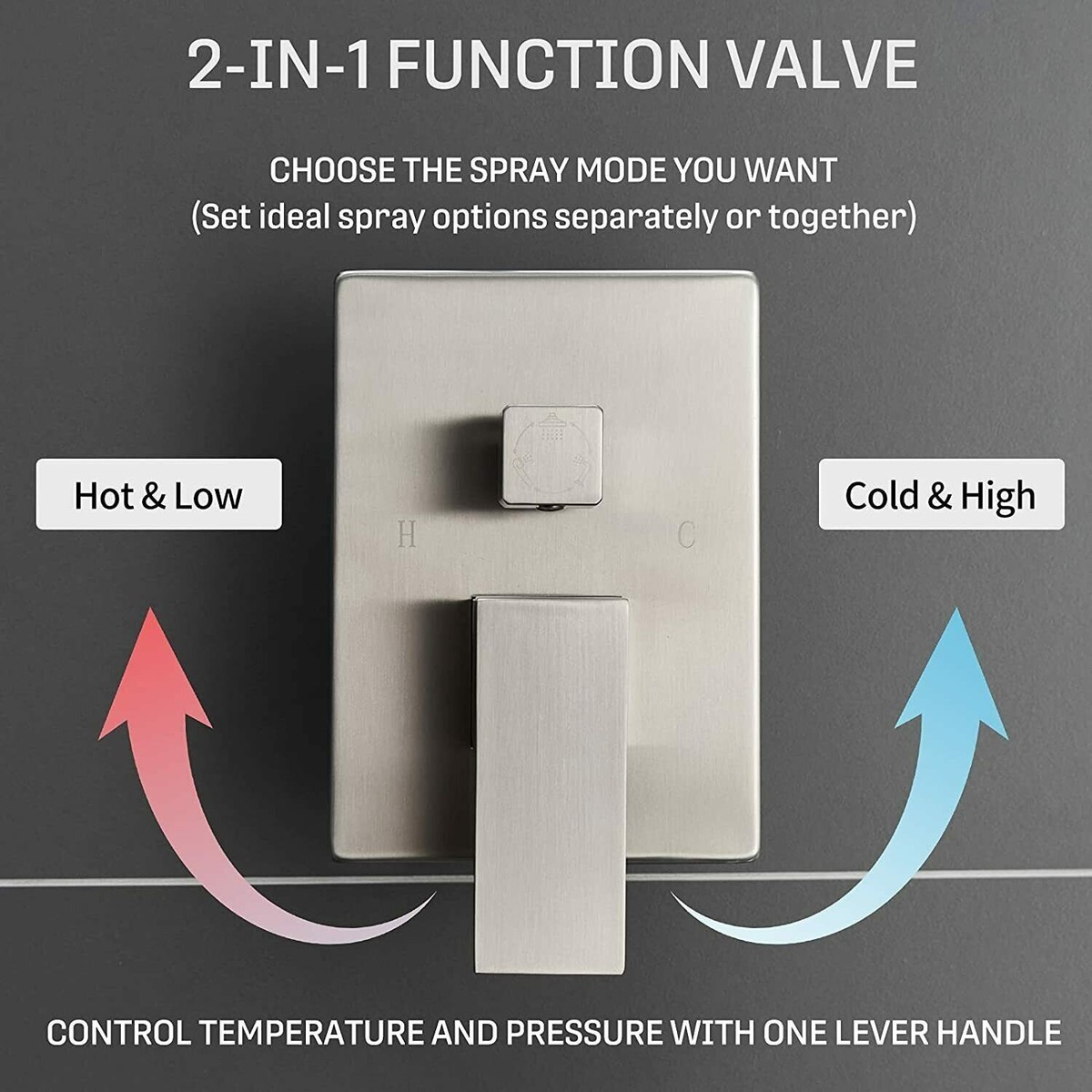 12 Inch LED Rainfall Shower Faucet Set With Mixer Valve Kit - Brushed Nickel, Ceiling Mount, 5 Year Warranty - View #2