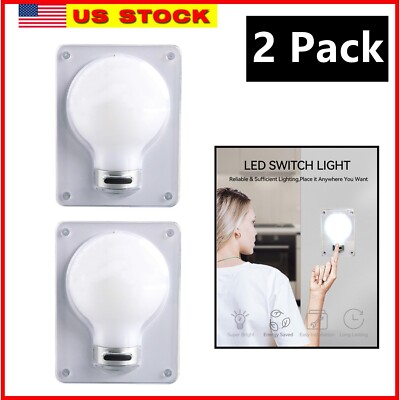 2 Pack Wall LED Light Switch Wireless Night Bulb Closet Self Stick Manual