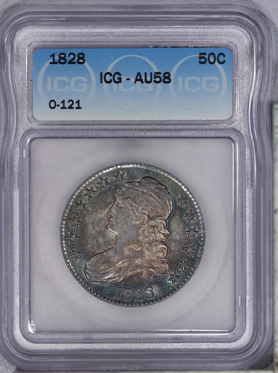 1829 ICG AU58 50C  1828 Capped Bust Half Dollar 50c ICG AU58 O-121 - R-4 Variety