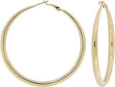 Gold Tone Polished Slightly Tapered Tube Hoop Earring 60mm Diameter