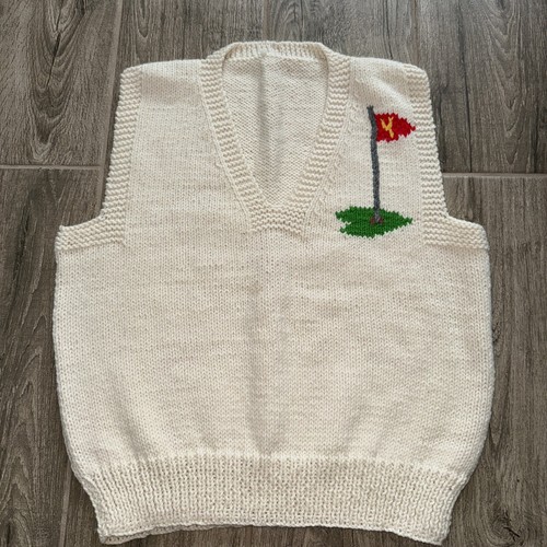 Vintage 70s Golf Fore Sweater Vest Wool Hand Knit women's S/M STUNNING EUC