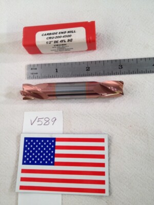 NEW HTC 1/2'' DIAMETER CARBIDE END MILL CRU-200-4500. 4 FL DE SQ. 5/8'' LOC (V589)