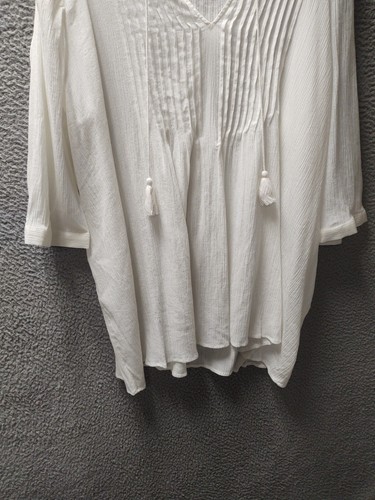 Kenar Woman Peasant Shirt Womens 2XL White Crinkle Tunic Blouse Top 1068 - Picture 2 of 7