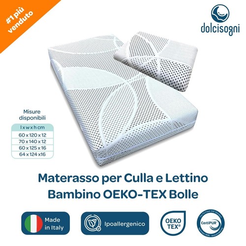 Materasso per Culla e Lettino Bambino OEKO-TEX Bolle - Artigianato Italiano - Foto 2 di 50