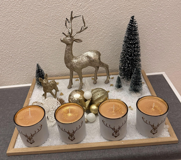 Adventsgesteck Weihnachtsgesteck Weihnachten Winter Adventskranz Hirsch Gold-image