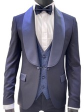 Designer Smoking Hochzeitsanzug Blau Herrenanzug Weste Fliege Tailliert Slim Fit