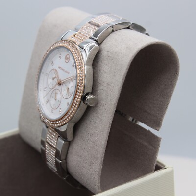 New Authentic Michael Kors Tibby Crystals Rose Gold Silver Women's