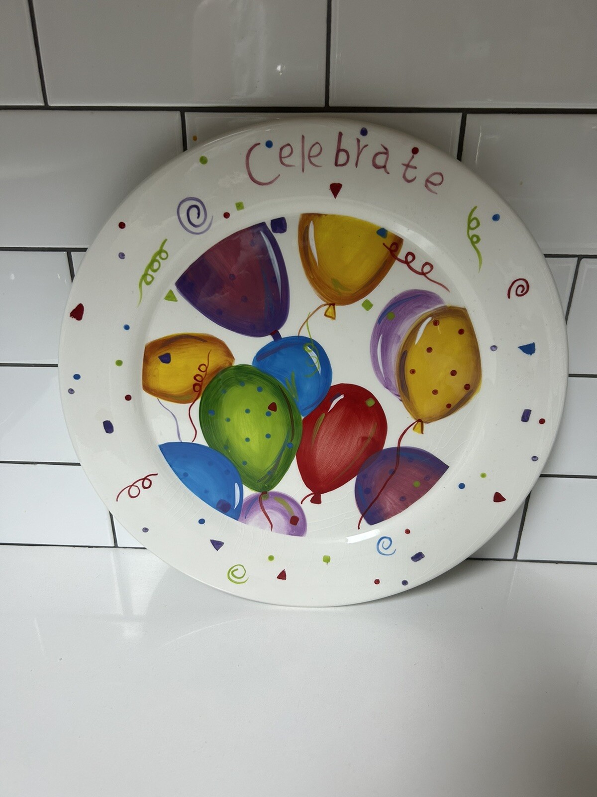 Birthday Cake Platter Plate With Balloons 12 Inch Platter eBay