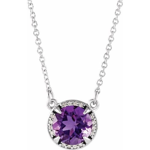 Sterling Silver 6 mm Natural Amethyst & .04 CTW Natural Diamond 16" Necklace
