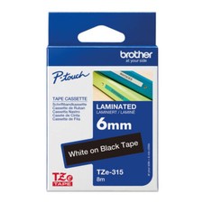 Brother P-Touch TZe Lam Tape Cassette 6mm x 8m White on Black Tape TZE315