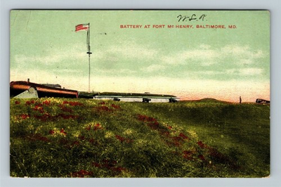 #ad #ad Baltimore Maryland BATTERY AT FORT MCHENRY c1909 Vintage Souvenir Postcard $0.99