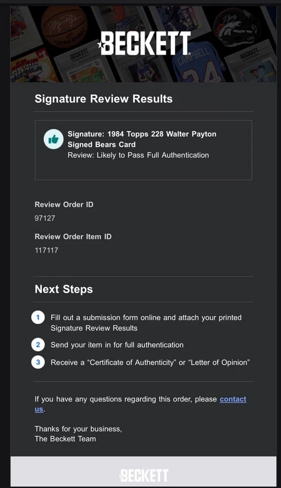 Tarjeta Topps #228 1984 Walter Payton Beckett BAS firmada Auto Bears patio Foto 3 de 4