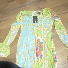 Fashion Nova Floral Mini Dress S Bell Sleeve Button Accents Multicolor A-Line