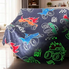 COMFAR Glow in The Dark Monster Truck Blanket for Boys/Girls/Kids/Toddler/Bab...