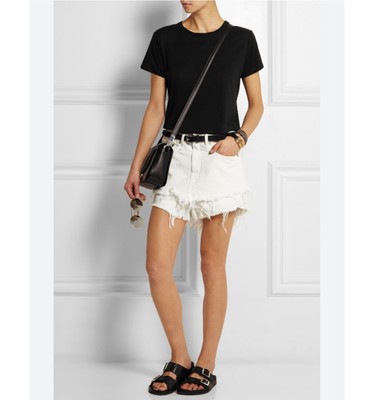 R13 White Layered Distressed Denim Shorts