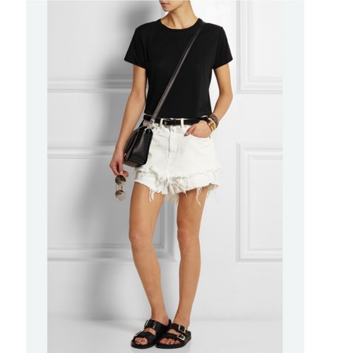 R13 White Layered Distressed Denim Shorts
