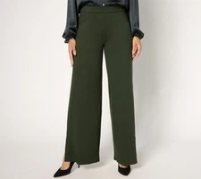 Dennis Basso Women's Petite Pants PS Drapey Ponte Wide Leg Pant Green A675054