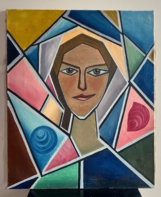 Vintage 50er Jahre Kubistisches Ölgemälde | Abstraktes Portrait | Mid Century Modern Art