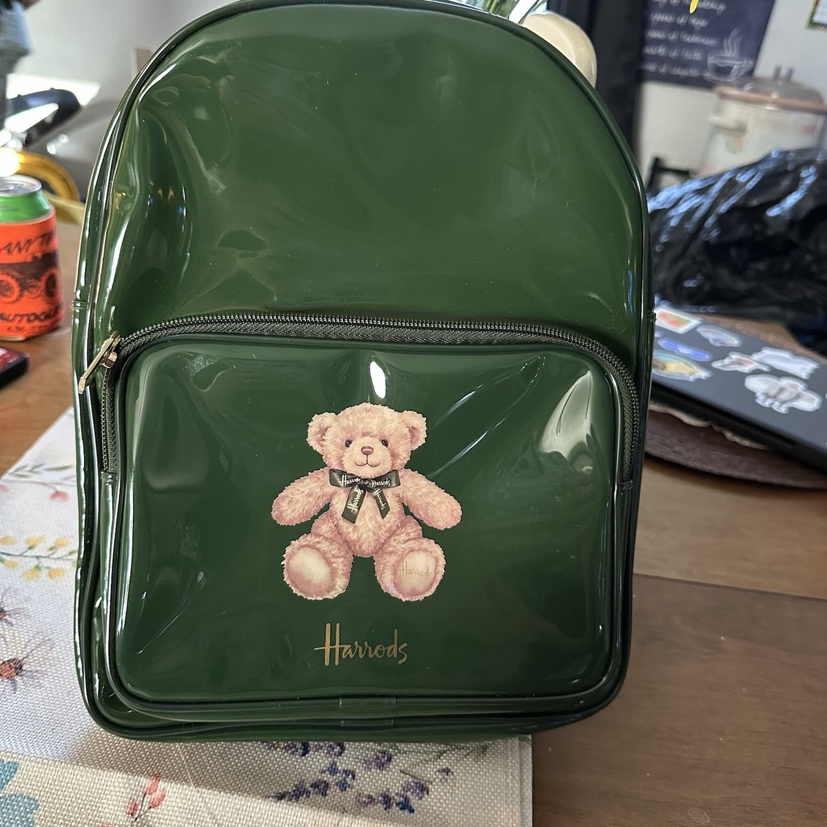 Harrods Teddy Bear Kids Backpack Green Print Extremely RARE | eBay