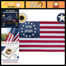 250th Anniversary USA Flag 1776-2026, 3x5 ft Heavy Duty Embroidered Nylon, UV Re