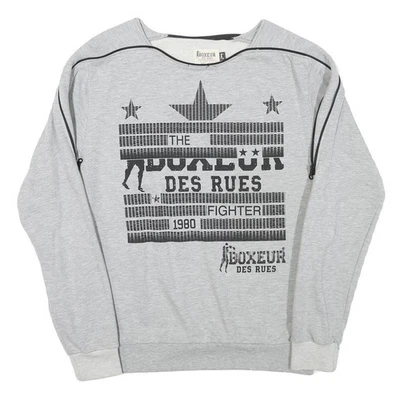 Sweatshirt Homme BOXEUR Gris Coton Mélangé Col Rond Imprimé L - Photo 1/4