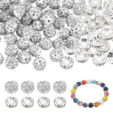100 Pcs 10mm Rhinestone Spacer Beads for Jewelry Making, White