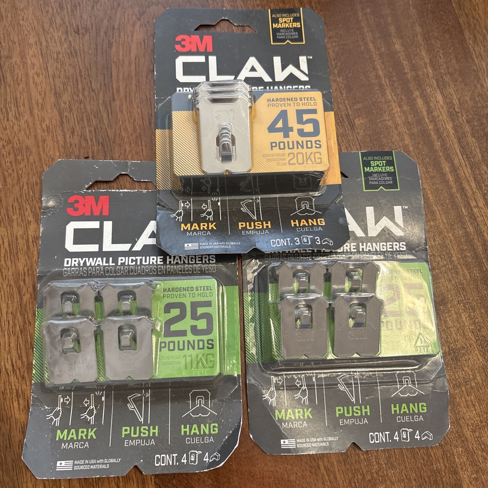 3 Packs 3M Claw Drywall Picture Hangers Holds 25 Pound and 45 Pounds 