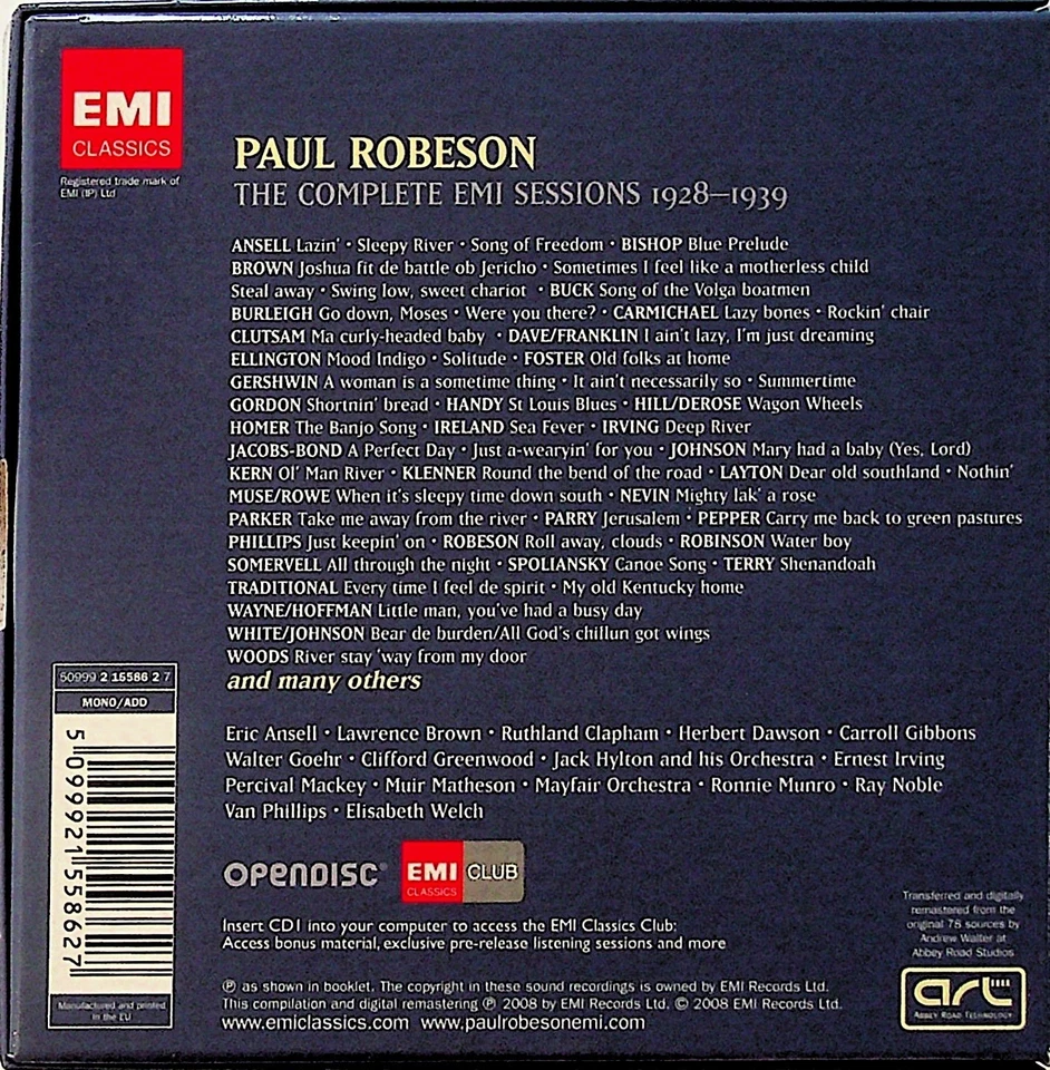 Paul Robeson -The Complete EMI Sessions 1928-1939 (7-CD Boxset) Abbey Road Etc - Image 4 of 4