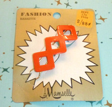 NOS Vtg 60s Mamselle Fashion Barrette Coral Orange 3" L
