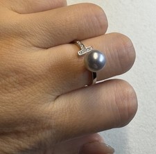 7-8mm AAA round blue Akoya saltwater Pearl T Ring 925 sterling silver New inbox
