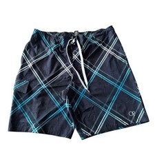 OP Ocean Pacific Swim Shorts Men's Size XL Blue Argyle Diamond Beach Surf 10"