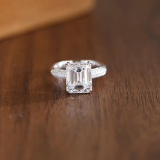5 Carat Emerald Moissanite Wide Pave Band Promise Ring - Certified 14k Gold