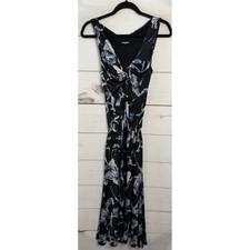 Desigual Womens Blue Floral Ruched V-Neck Sleeveless Midi Dress Black Size S