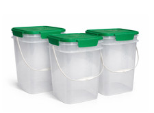 Cubo cubo transparente de plástico de grado alimenticio de 4 galones con tapa fácil de colocar (paquete de 3)