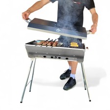 Schaschlikgrill Astana Deluxe Mangal aus rostfreiem Edelstahl mit BBQ Deckel Gri