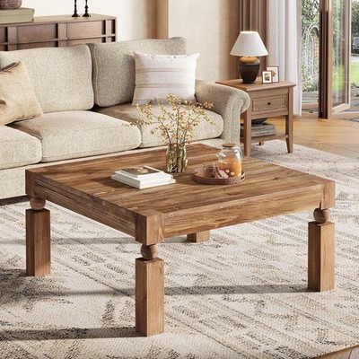 39-Inch Farmhouse Square Coffee Table Wooden Accent Center Table for Living Room